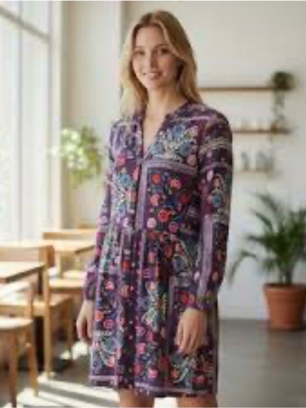 Josie Natori Purple Floral Print Dress Tunic